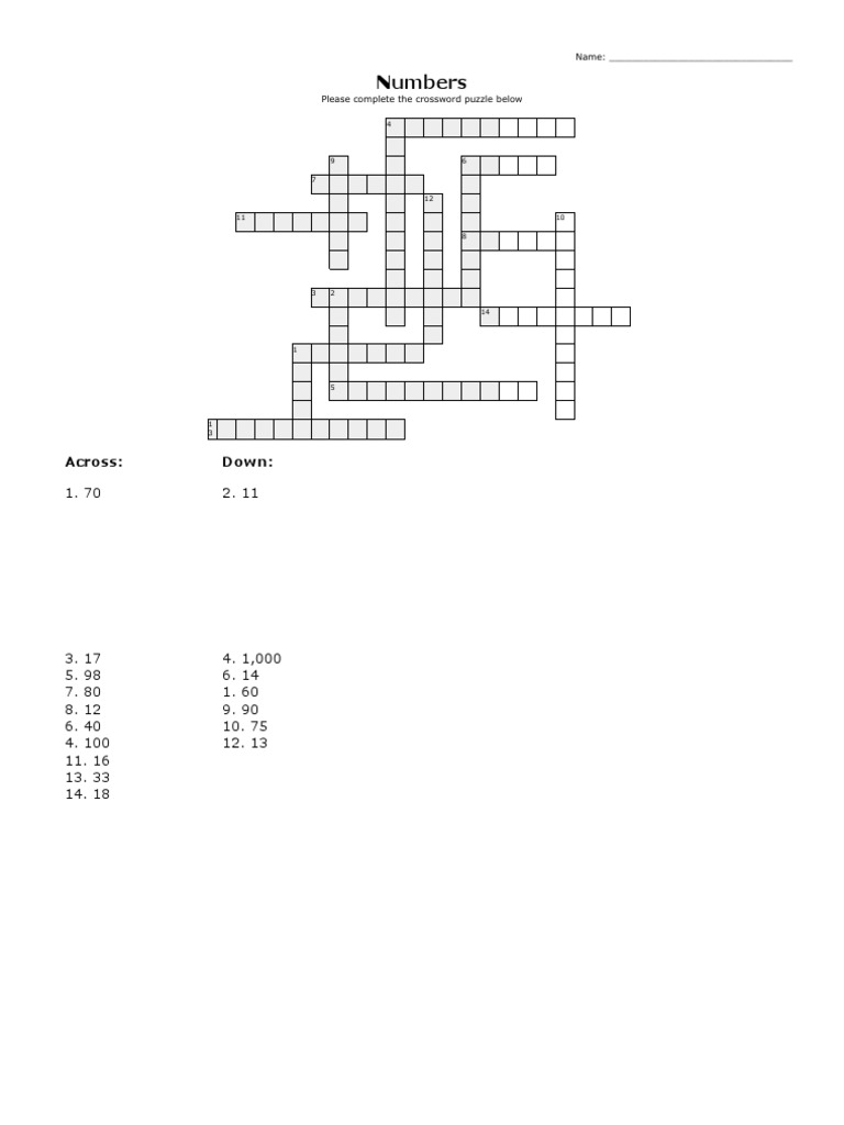 Numbers Crossword Puzzle | PDF
