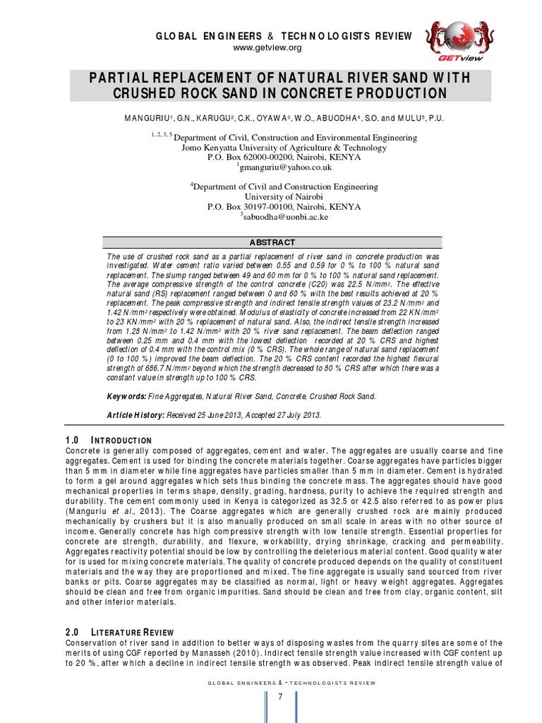 PARTIAL REPLACEMENT OF NATURAL RIVER SAND WITH CRUSHED ROCK SAND ...