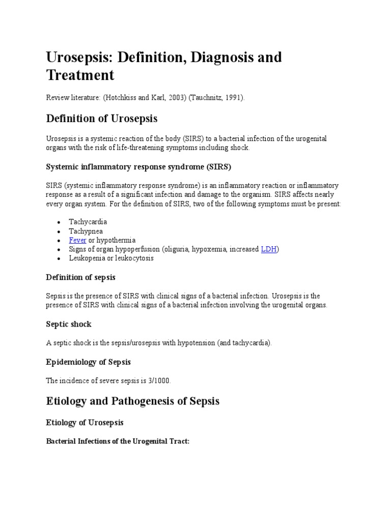 Urosepsis: Definition, Diagnosis and Treatment | PDF | Sepsis | Immune ...