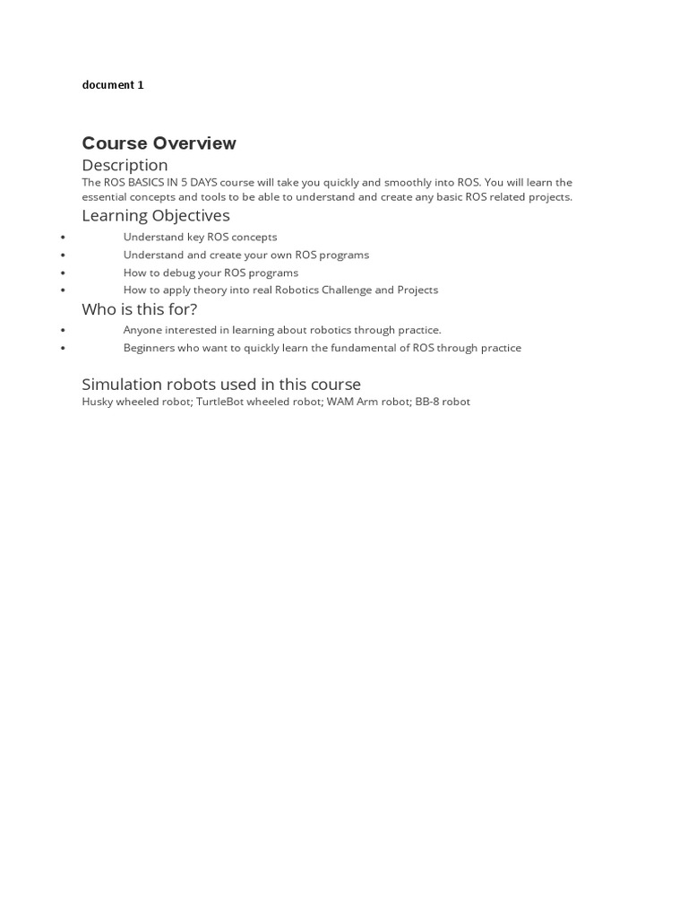 ROS Basics Course Overview | PDF | Computers | Technology & Engineering
