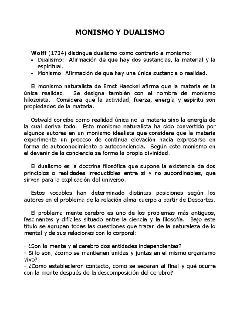 Dualismo y Monismo | PDF | Monismo | Dualismo