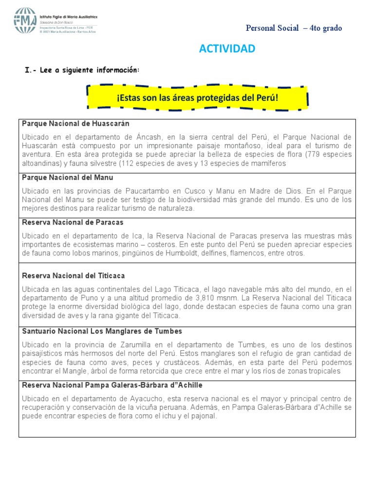 FICHA - SEMANA #3 - PERSONAL SOCIAL - 4º Grado | PDF | Perú | Organismos