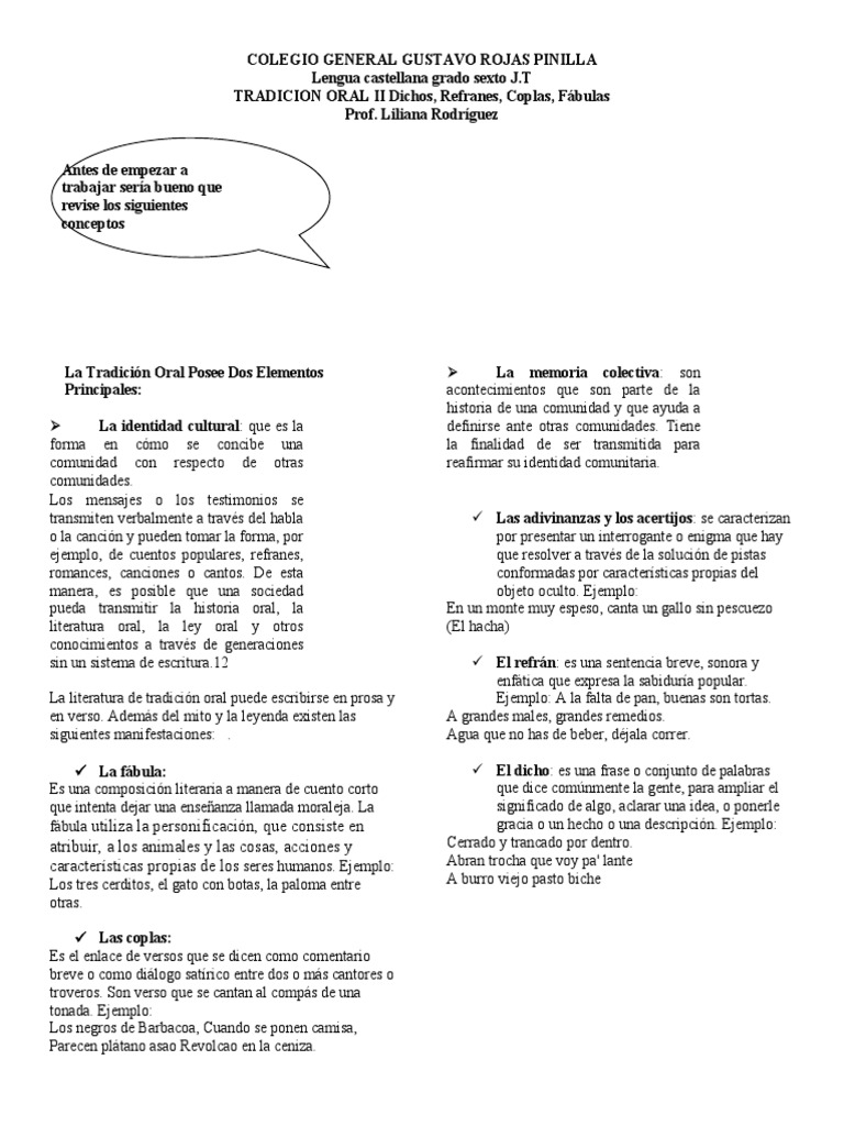 Guía Dichos Y Refranes Pdf Tradición Oral Literatura Oral