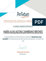 María Auxiliadora Zambrano Briones: Certificado de Asistencia Y Aprovechamiento