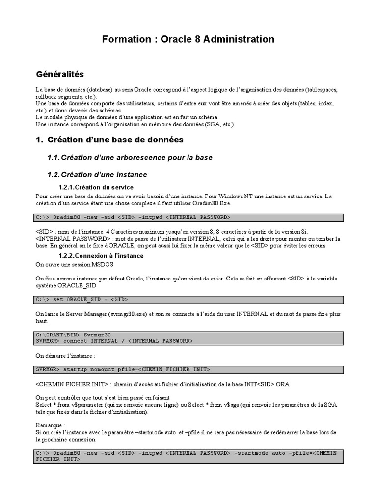 Administration d'Oracle 8i : Guide Pratique | PDF | Sauvegarde ...