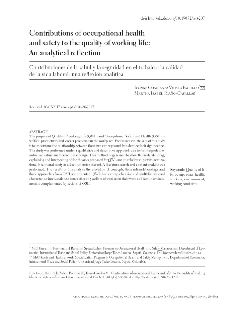 Contributions of Occupational Health and Safety To The Quality of ...