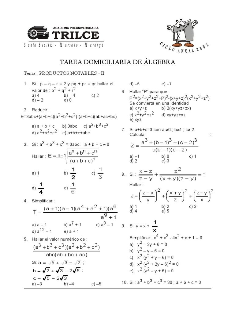 Tarea Domiciliaria De Algebra Santa Beatriz Marsano Maranga Pdf Juegos De Mesa Tradicionales Ajedrez
