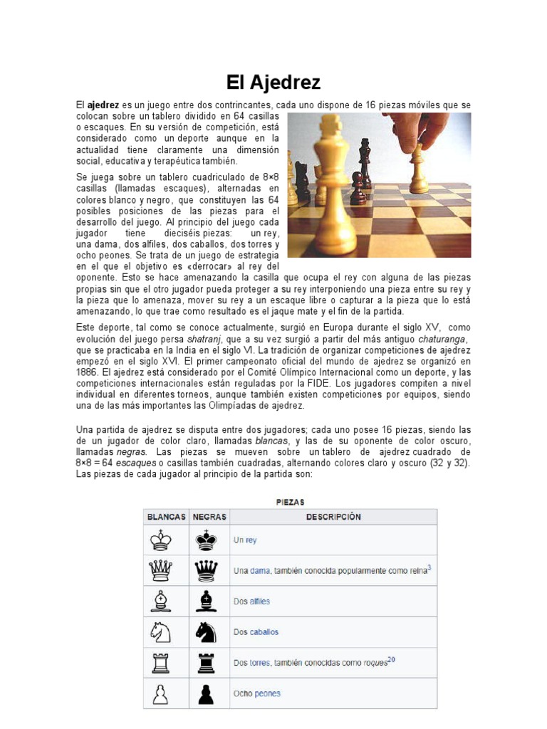 El Ajedrez | PDF | Ajedrez | Juegos de habilidad mental