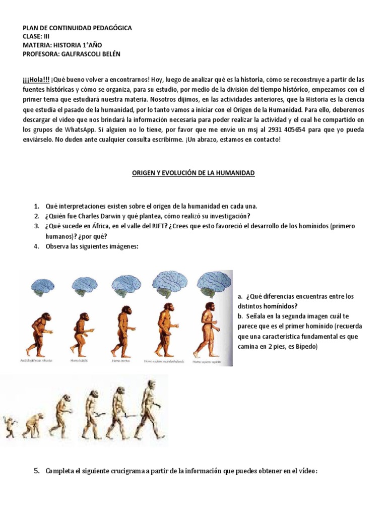 Historia 1 Origen de La Humanidad | PDF | Homo | Evolución humana