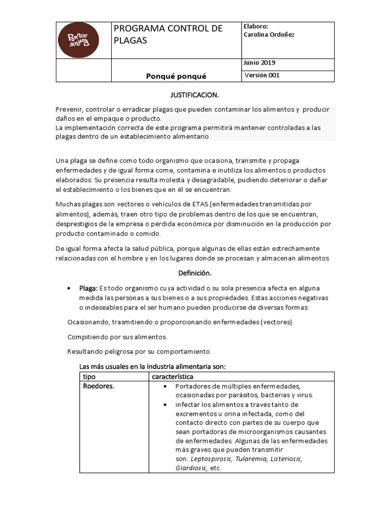 Programa de Control de Plagas Alimentarias | PDF | Pesticida | Plaga ...