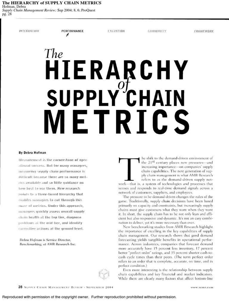Hierarchy of Supply Chain Metrics | PDF