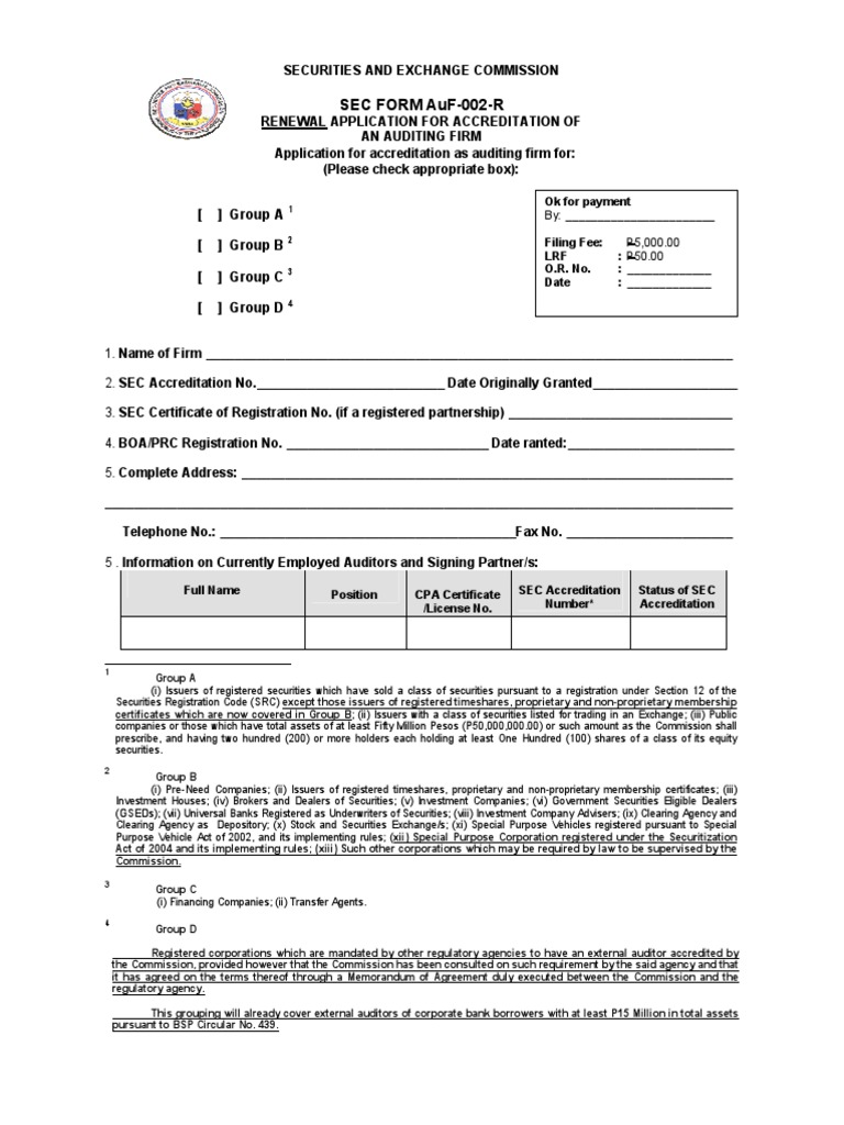 SEC Renewal Application for Auditing Firms | PDF | Notary Public ...