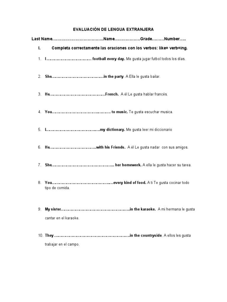 EVALUACIÓN DE Like+ing | PDF | Entretenimiento (general) | Idiomas, image size:768x1024
