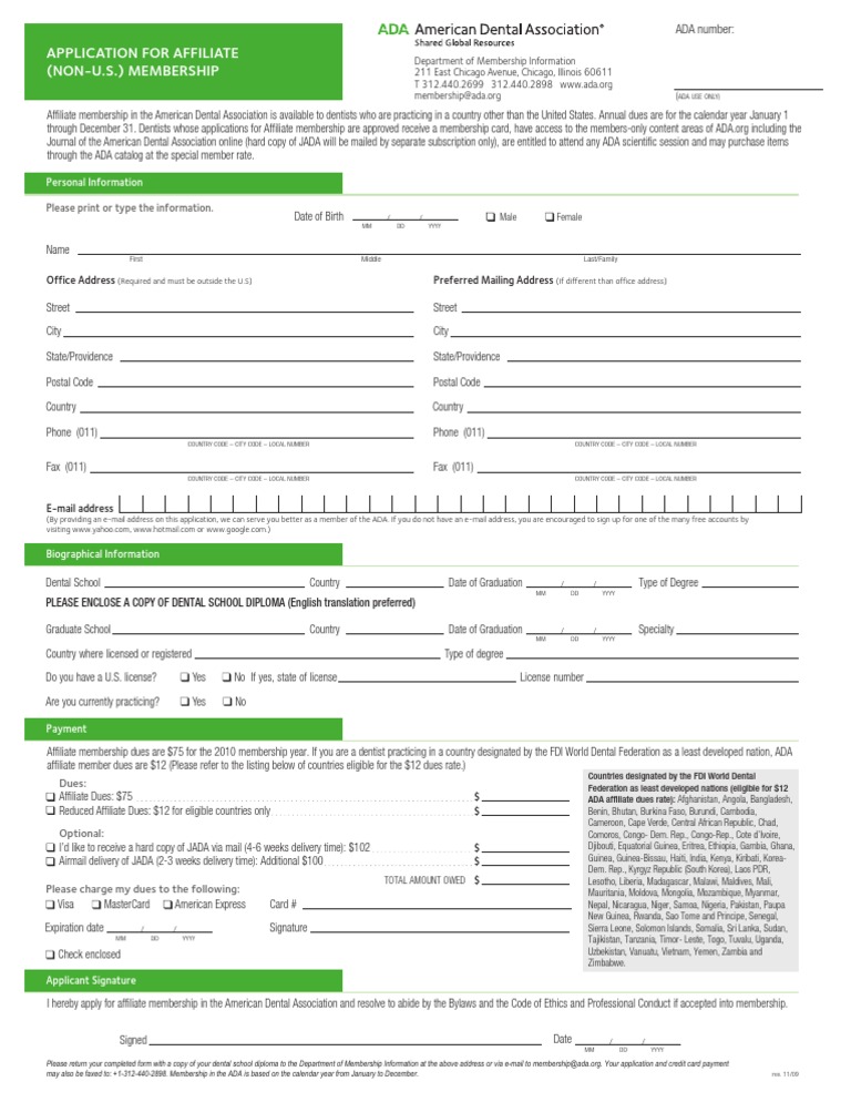 ADA Affiliate Membership Application Form | PDF