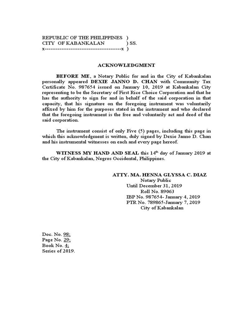 Acknowledgment by An Individual and A Corporation PDF