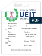 Department of Mechanical Engineering: Computer System & Programming-LAB