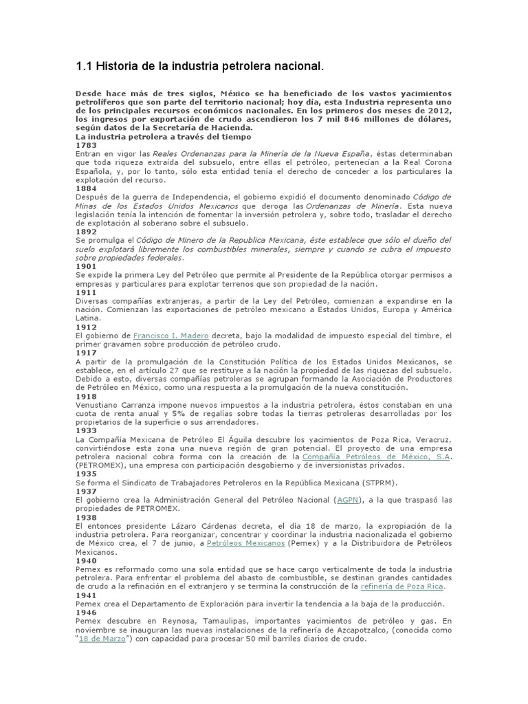 Historia de la industria petrolera en México | PDF | Petróleo ...