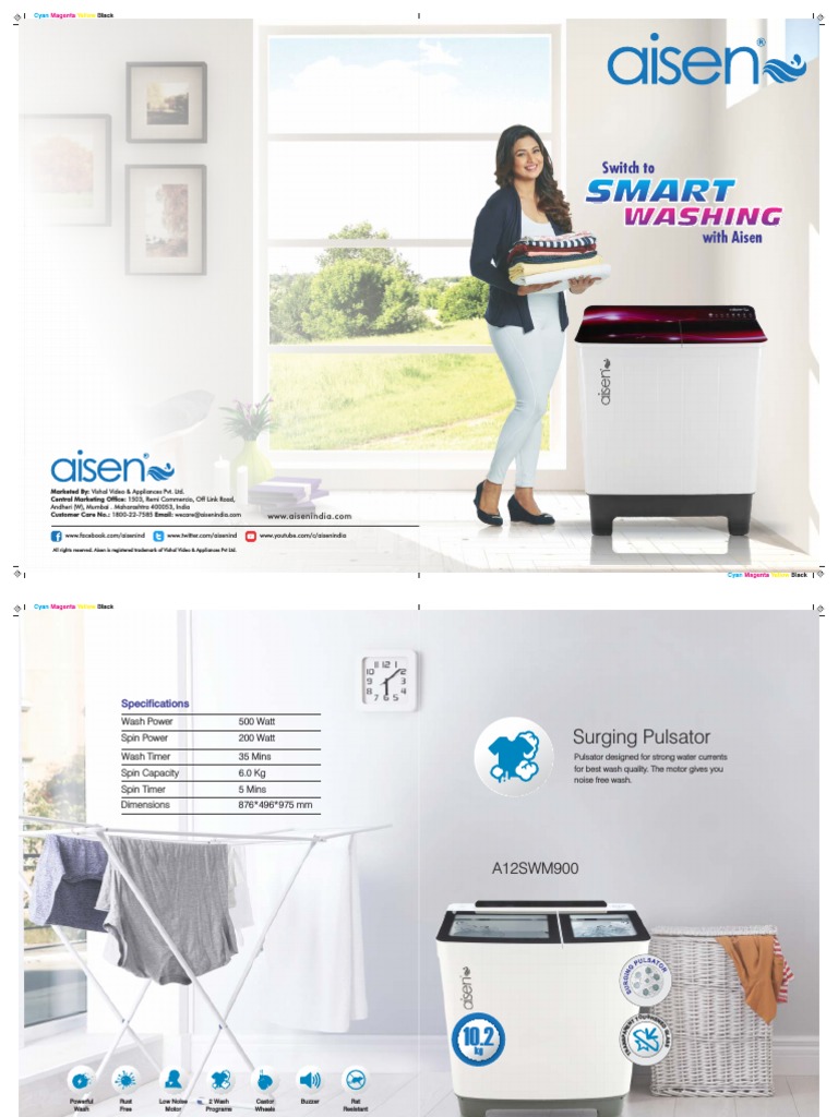 Aisen Washing Machine Catalogue | PDF | Glasses | Washing Machine