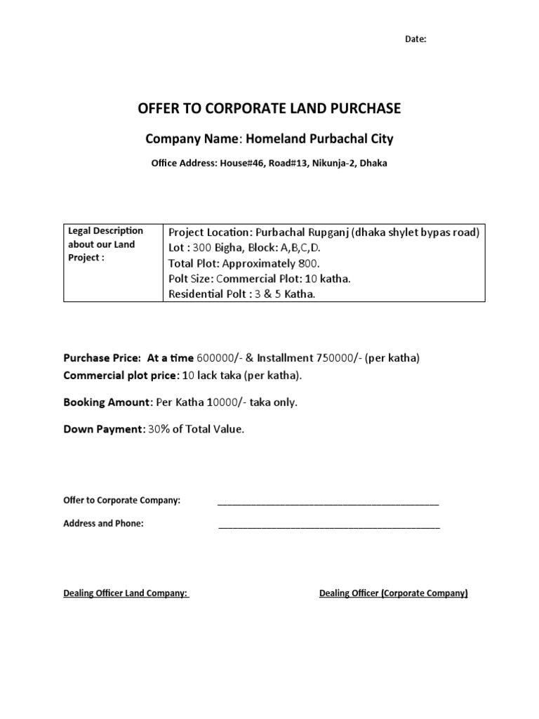 Corporate Land Purchase Offer | PDF | Business | Law