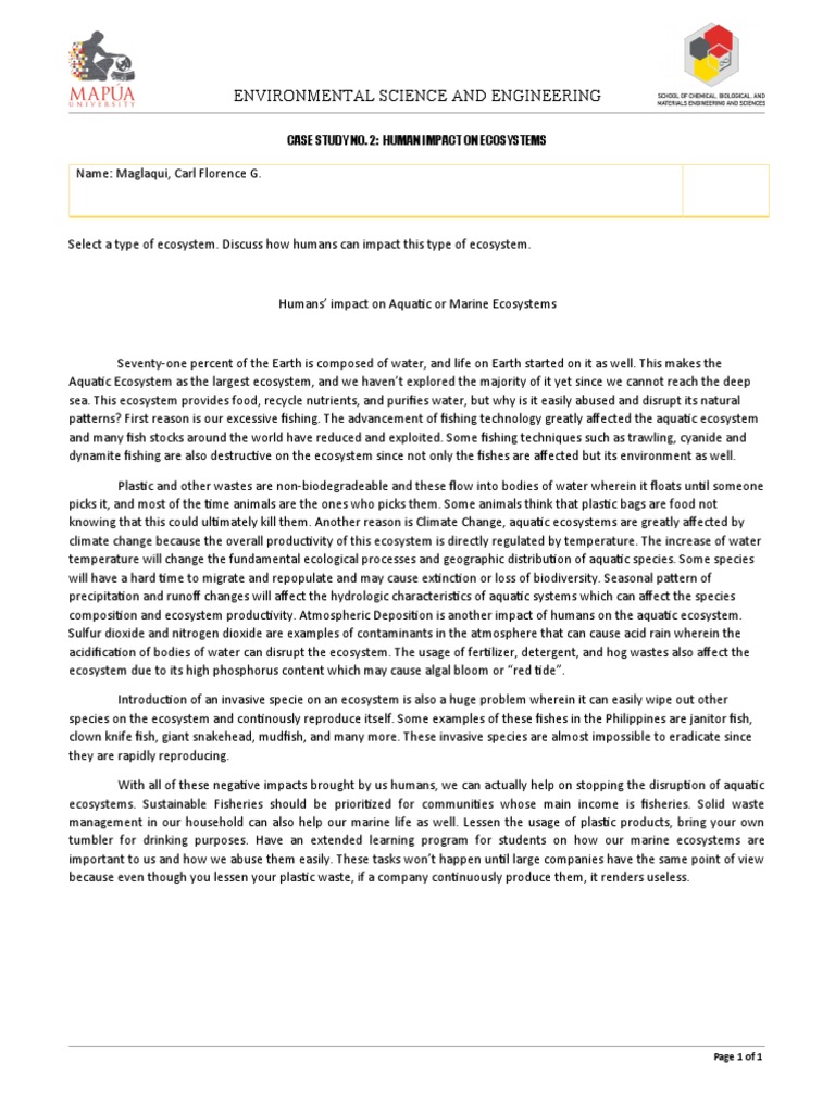 Environmental Science and Engineering: Case Study No. 2: Human Impact ...
