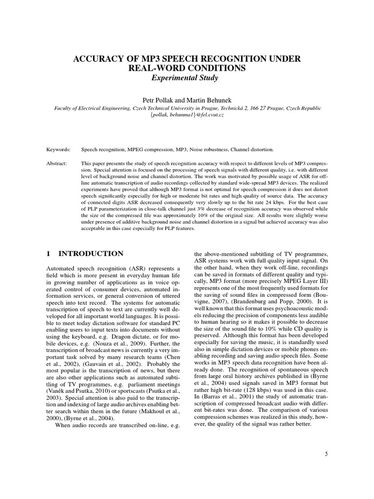 Accuracy of Mp3 Speech Recognition Under Real-Word Conditions | PDF ...