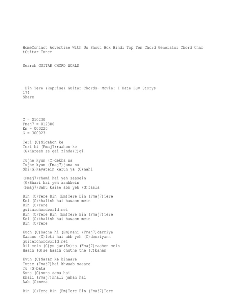 Bin Tere Chords Guitar Family Instruments