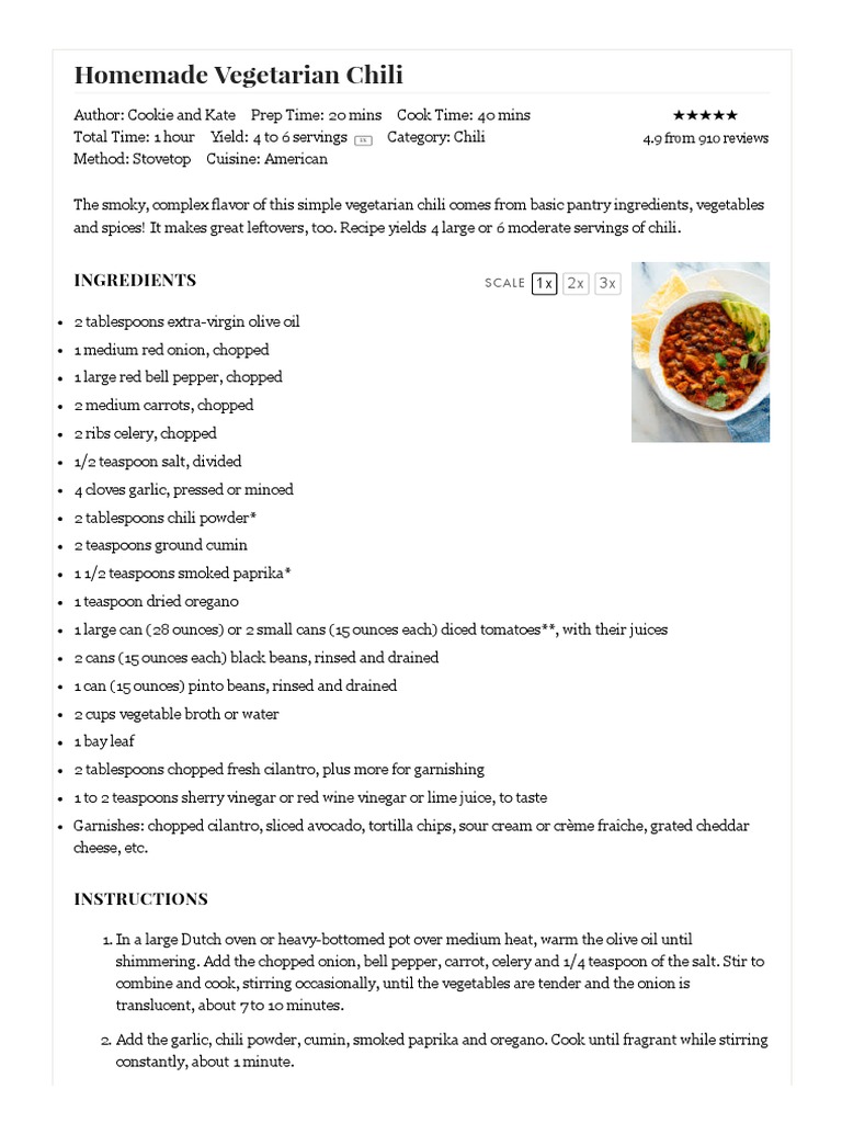 Homemade Vegetarian Chili Cookie and Kate PDF Chili Con Carne Nutrition Facts Label
