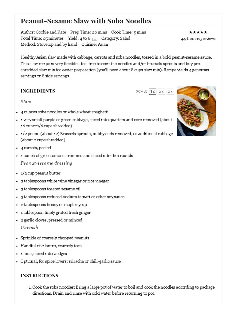 Peanut Slaw With Soba Noodles Cookie and Kate PDF Coleslaw
