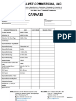 Canvass: Name of Products Size Cost Price Selling Price