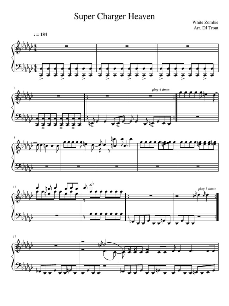 Super Charger Heaven White Zombie Arr. DJ Trout 184 PDF