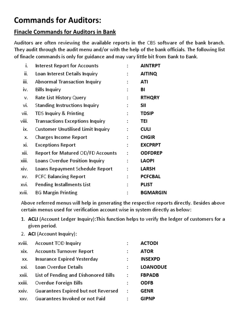 Finacle Audit Commands Guide | PDF