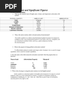 Measurement and Significant Figures: Pre-Lab Study Questions