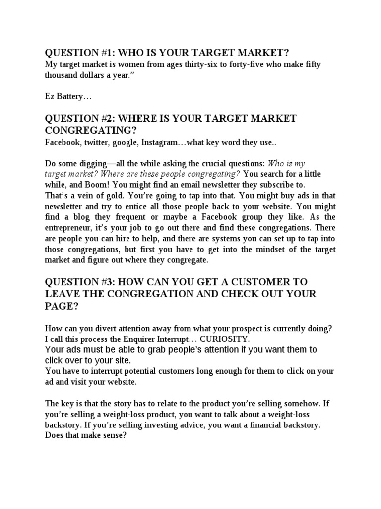 Question 1 Who Is Your Target Market? Target Market? Where Are These