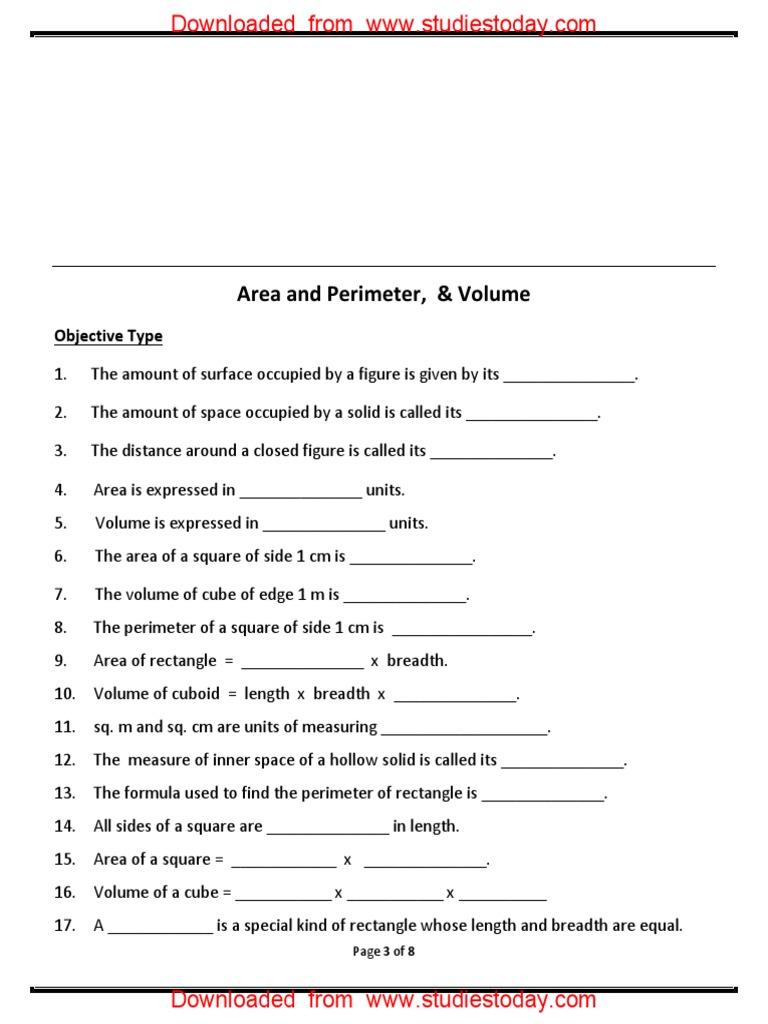 CBSE Class 5 Mathematics Worksheet - Area and Perimeter | Download Free