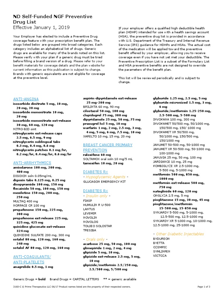 2019 ND NGF Preventive Drug List v2 PDF Health Savings Account