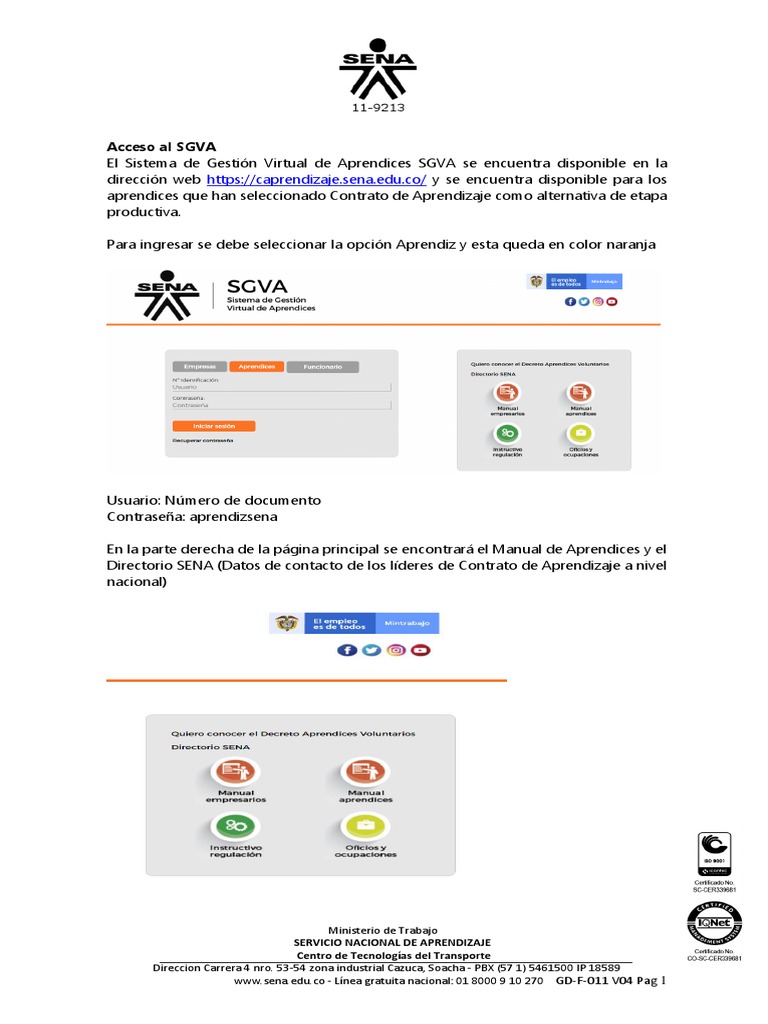 Acceso y uso del SGVA para aprendices | PDF | Transporte | Tecnologías ...