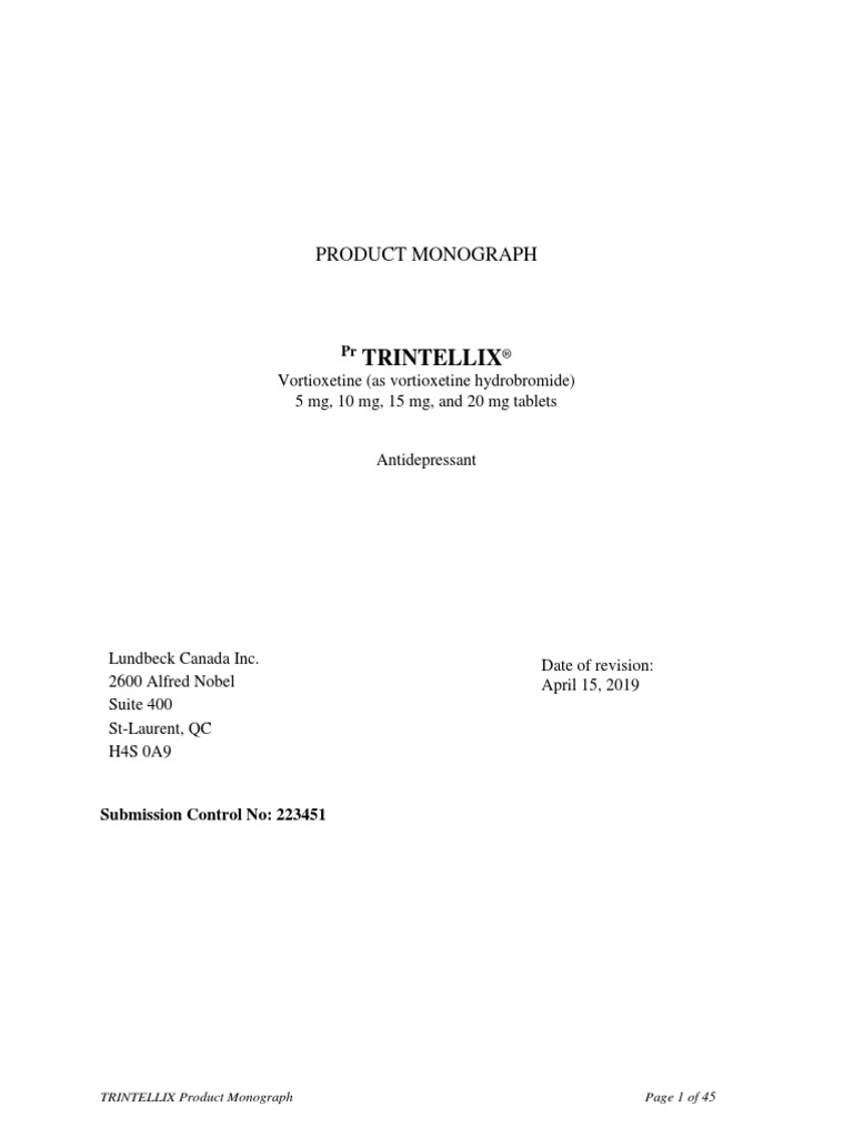 TRINTELLIX Product Monograph English PDF Selective Serotonin