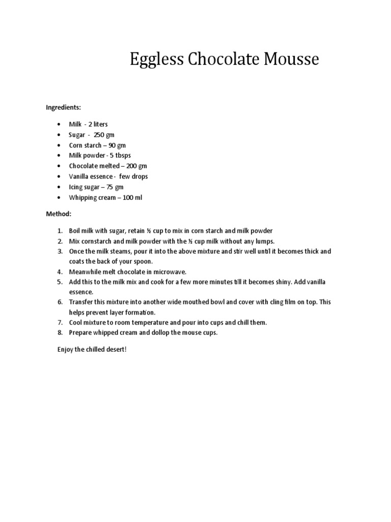 Eggless Mousse Recipe PDF