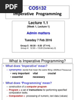 Imperative Programming: Admin Matters