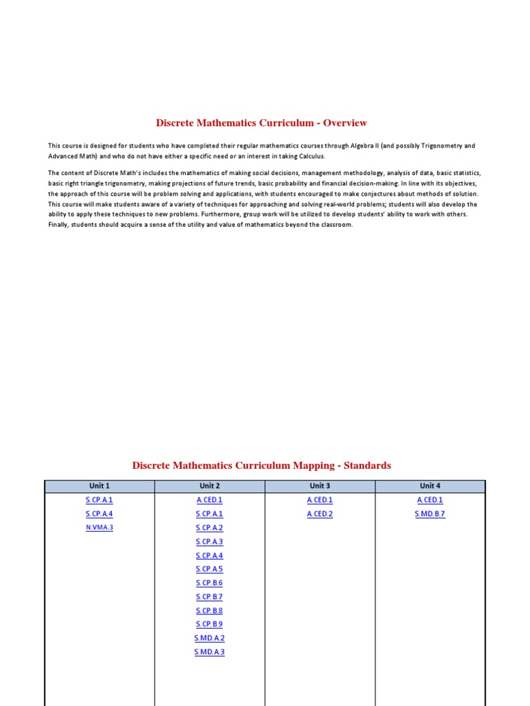 Discrete Mathematics Curriculum Overview PDF Teaching Mathematics