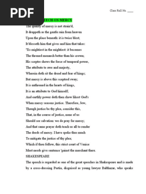 PORTIA SPEECH ON MERCY English | PDF | The Merchant Of Venice | Shylock