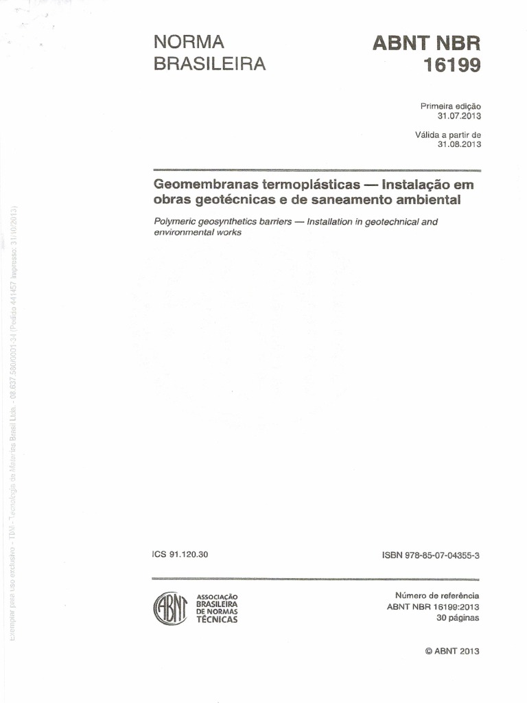 NBR 16199 - 2013 - Geomembrana PDF | PDF