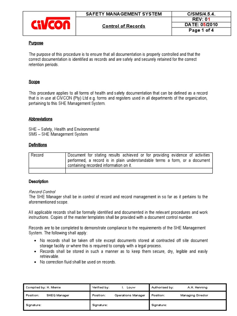 SMS Record-Keeping Procedures | PDF | Government | Safety