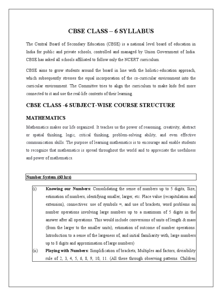 Cbse Class - 6 Syllabus | PDF | Rectangle | Area