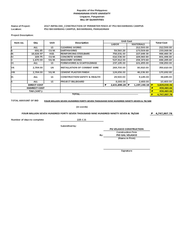 Construction of Perimeter Fence at Psu Bayambang Campus | PDF ...