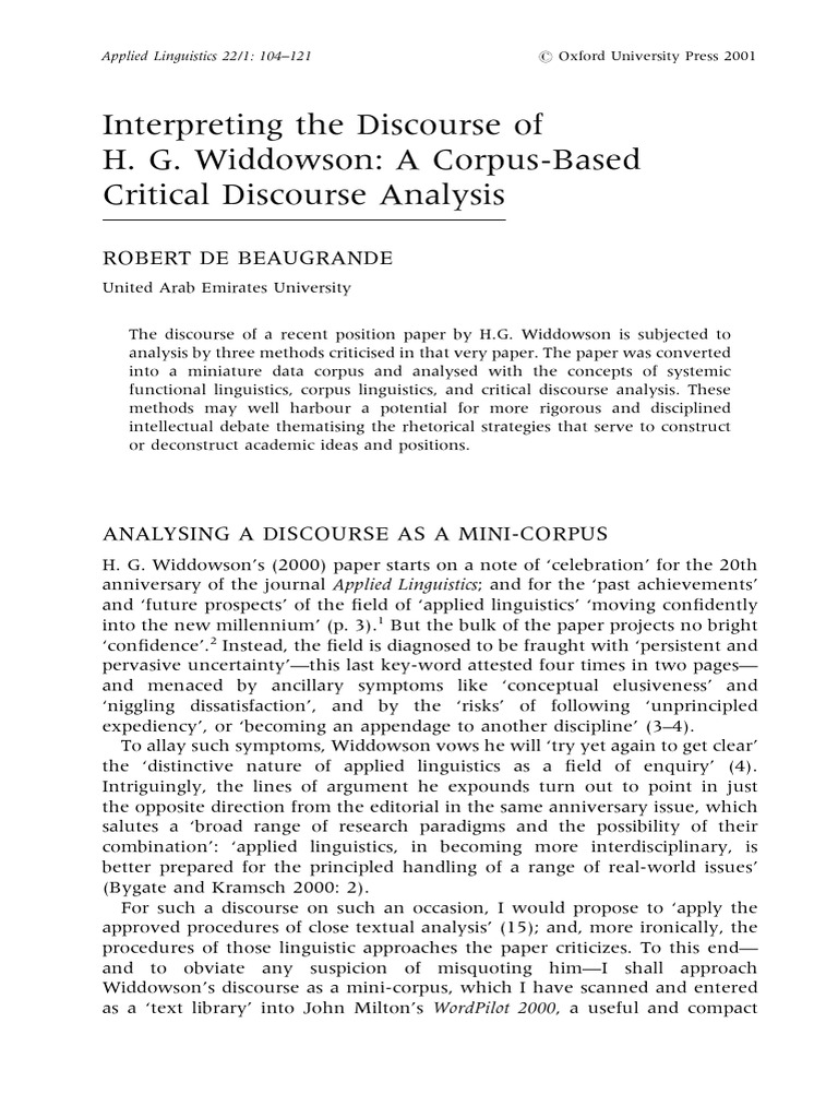 Interpreting The Discourseof H G Widdowson A Corpus Based Discourse ...