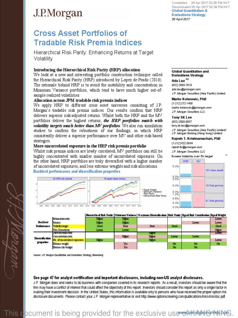 Cross Asset Portfolios of Tradable Risk Premia Indices - Hierarchical ...