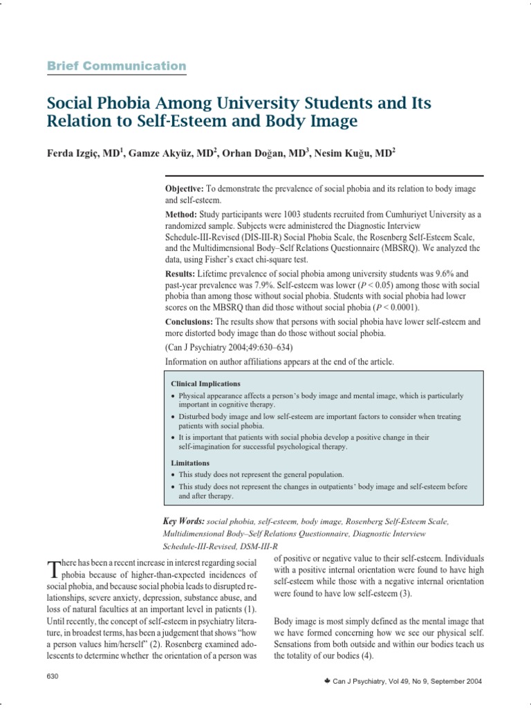 Social Phobia, Self-Esteem & Body Image | PDF | Social Anxiety Disorder ...