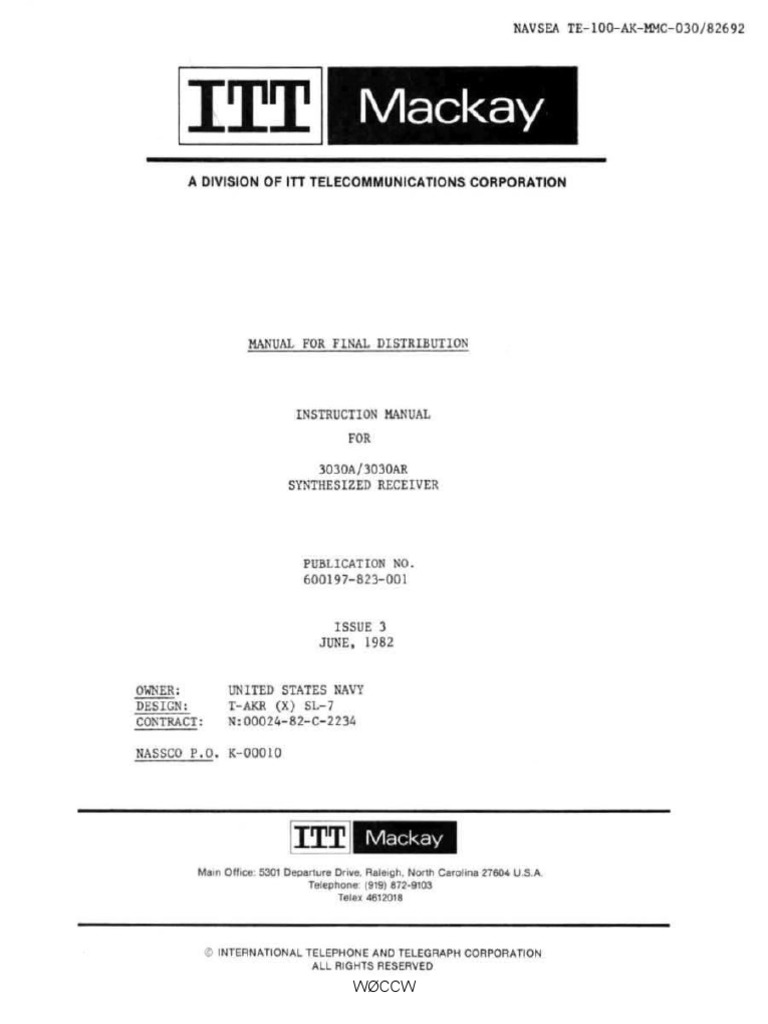 ああ ITT Mackay Instruction Manual For Model 3030A-3030AR Synthesized
