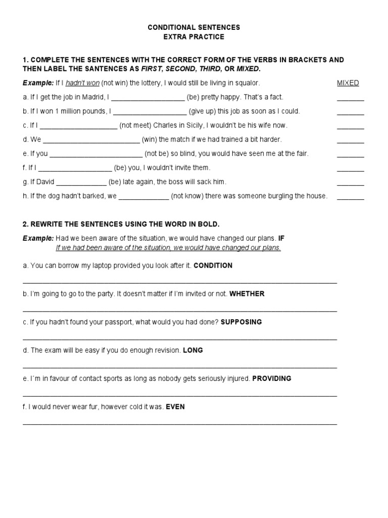 Mixed Conditional Sentences Practice | PDF | Language Arts & Discipline ...